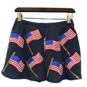 NWT Queen of Sparkles Navy Metallic Flag Waffle Skort
